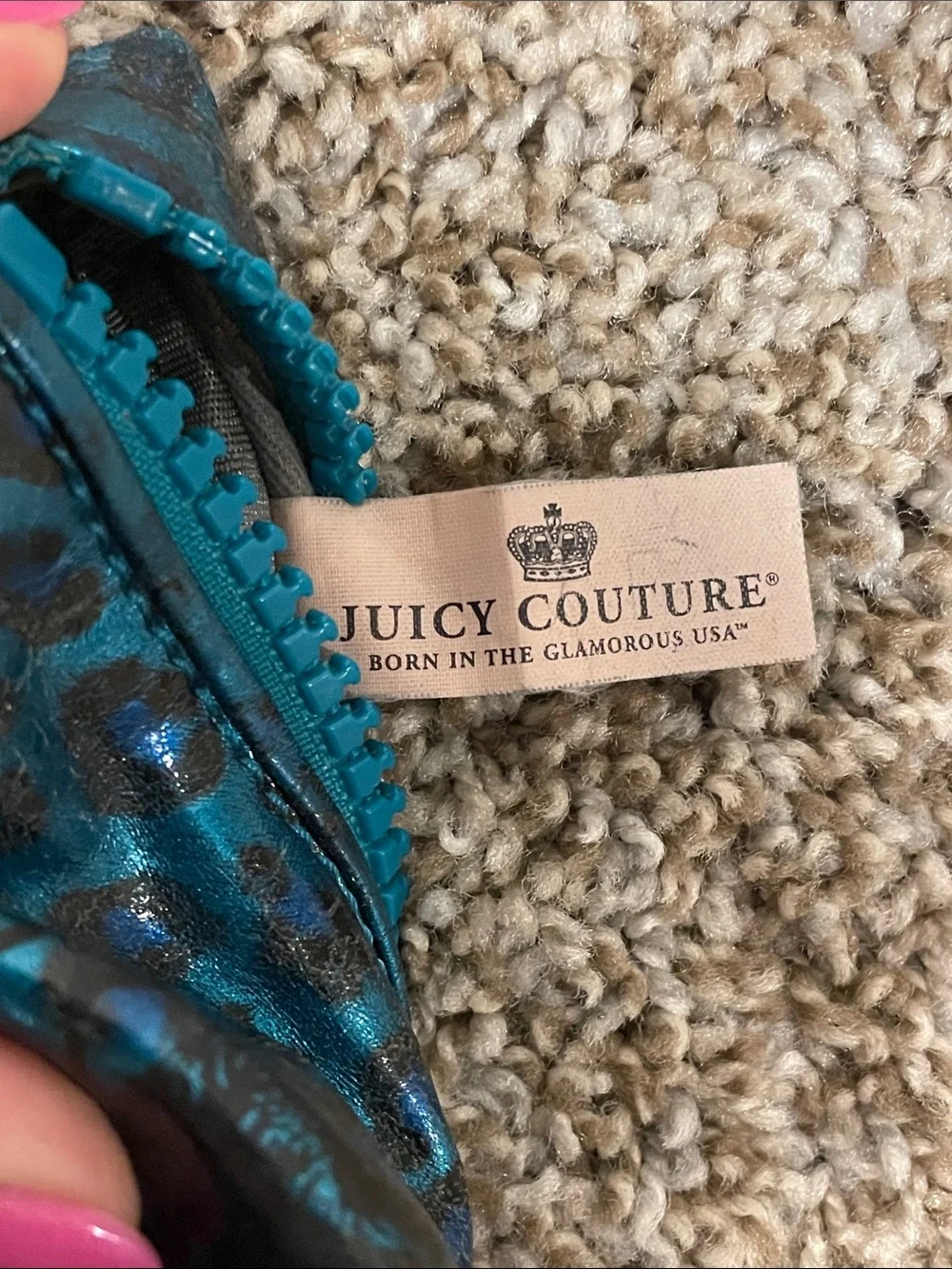 Y2K Juicy Couture Teal Leopard Print Cosmetic Pouch